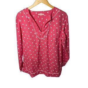 Kayce Hughes Pink Palm Tree Design Long Sleeve Tunic Top Sz 14